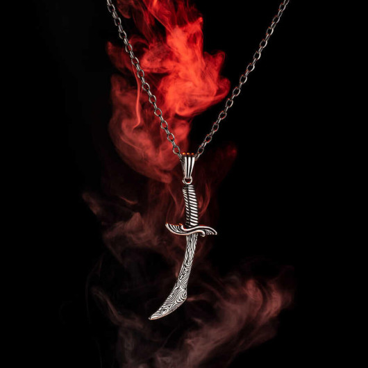 925 Sterling Silver Dagger Motif Men's Necklace With Chain Model2
