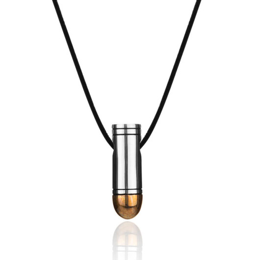 925 Sterling Silver Thick Bullet Necklace (Leather Cord)