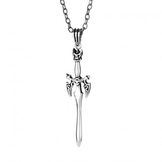 925 Sterling Silver Sword Motif Men's Necklace Chain Model2