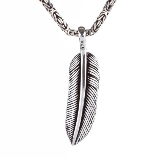925 Sterling Silver Bird Feather Motif Men's Necklace With King Chain