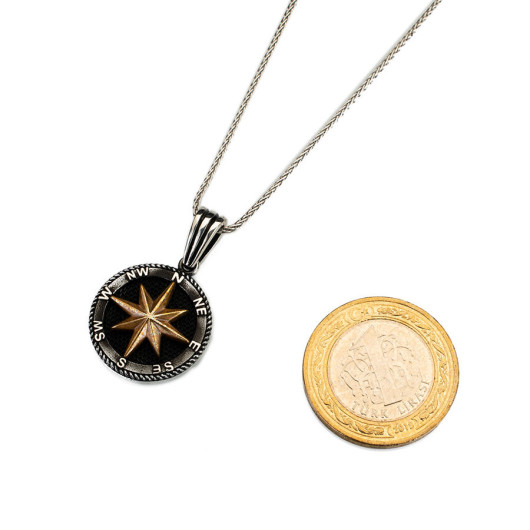 925 Sterling Silver North Star Compass Necklace Chain Model1