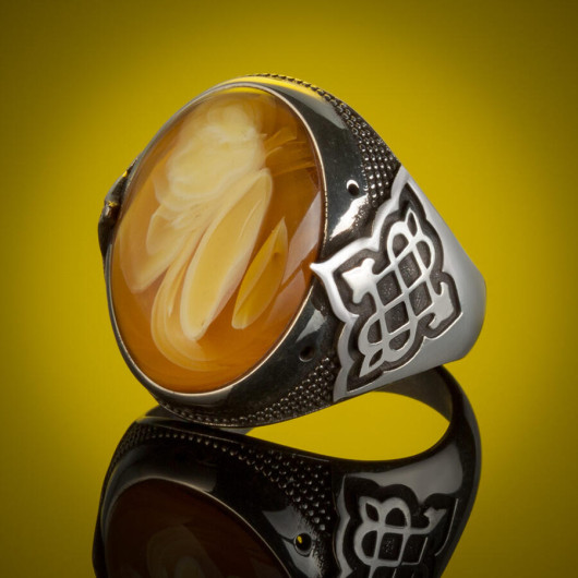 Men's 925 Silver Ring Decorated With A Yellow Stone