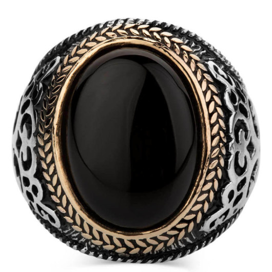 925 Sterling Silver Black Onyx Stone Men's Ring