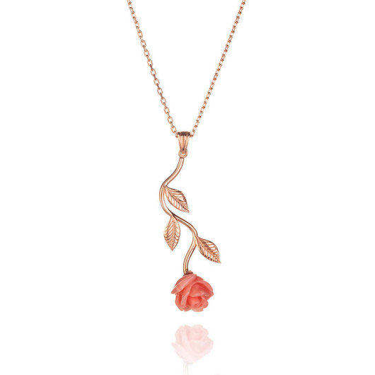 925 Sterling Silver Elegant Pink Rose Necklace