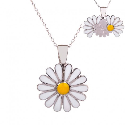 Openable Personalized Daisy Necklace Silver Color