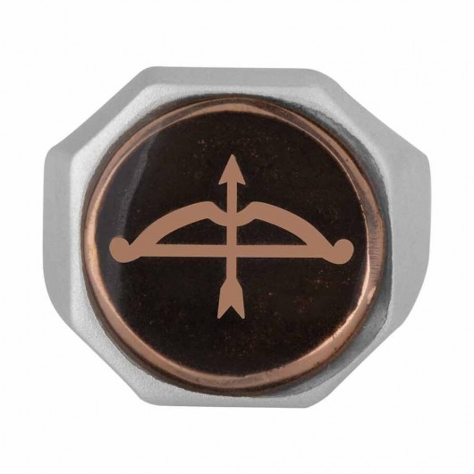 Alparslan Great Seljuk Arrow Bow Motif Diagonal Design Enameled Silver Men's Ring