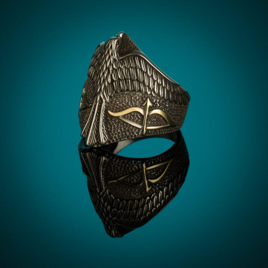 خاتم فضة للرجال عيار 925 بتصميم صقر الب رسلان السلجوق العظيم