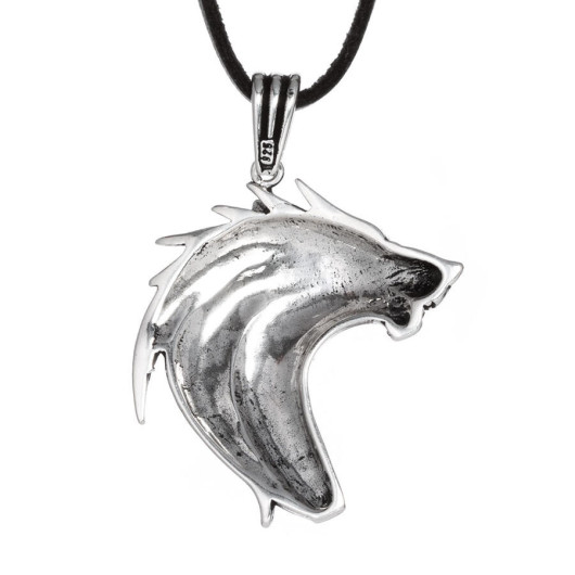 Alpha Wolf 925 Sterling Silver Wolf Men's Necklace With Leather Cord
