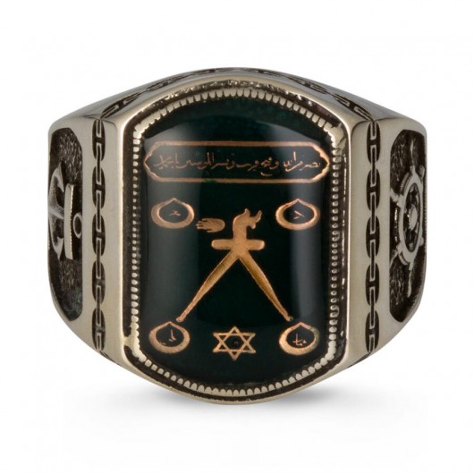 Barbaros Hayreddin Pasha Banner Silver Men's Ring Green Enamel