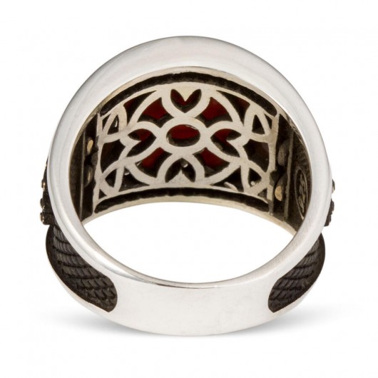 خاتم من الفضة للرجال مزين بحجر الكلاريت الداكن وشعار الدولة العثمانية