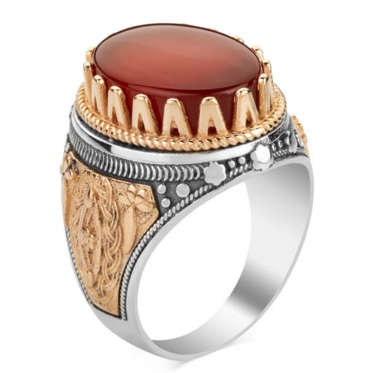 Men's Ring In Sterling Silver With Claret/Burgundy Red Agate Stone