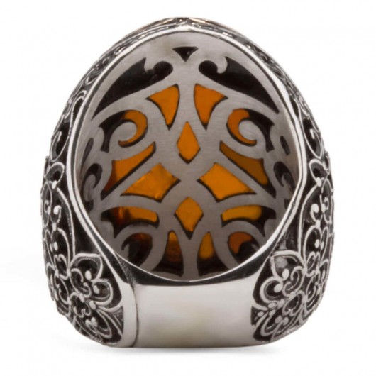 Big Synthetic Stone Sterling Silver Men's Ring