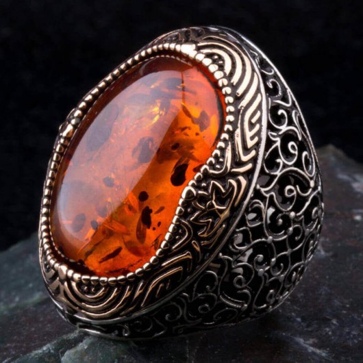 Big Synthetic Stone Sterling Silver Men's Ring