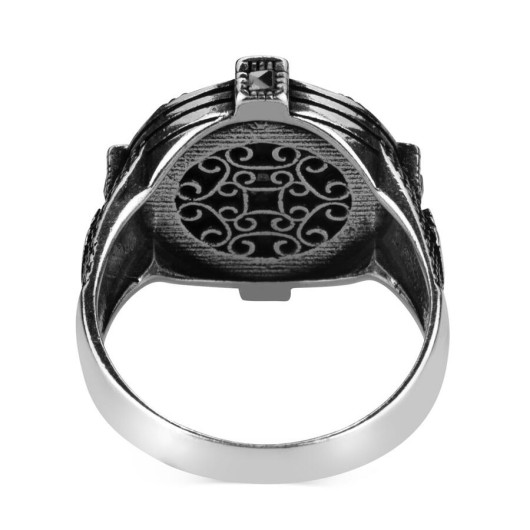 Anchor Compass Design Sterling Silver Men's Ring