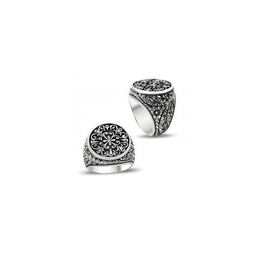 Men's Silver Ring, Engraved With A Floral Pattern, Handcrafted From Erzurum, Turkey