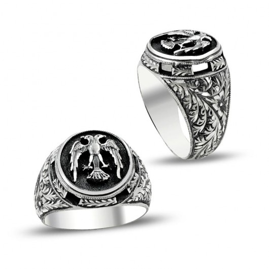 Handmade Silver Men's Ring In The Shape Of A Double-Headed Eagle