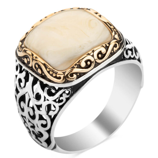 Square 925 Sterling Silver Ring With Mother Of Pearl Stone