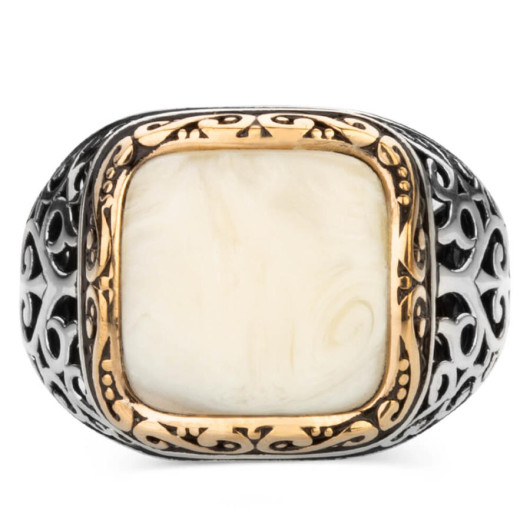 Square 925 Sterling Silver Ring With Mother Of Pearl Stone
