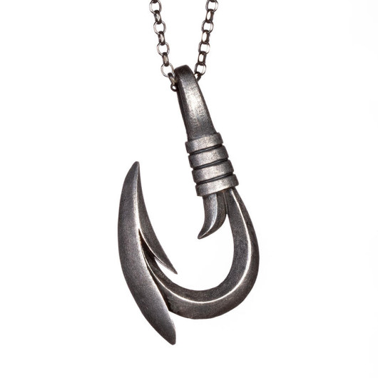 Men's 925 Sterling Silver Hook Necklace Matte Silver Color Chain Model2
