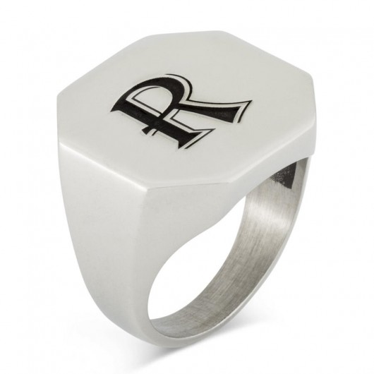 Men's Simple Design Octagon Ring 925 Sterling Silver With Personalized Letters