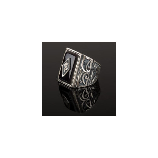 Handmade Men's Silver Ring From Turkish Erzurum With Black Stone