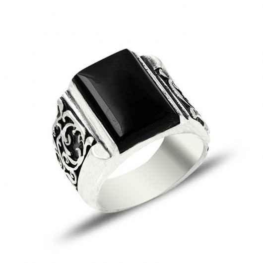 Men's Silver Ring With A Black Stone, Handmade From The Turkish Region Of Erzurum