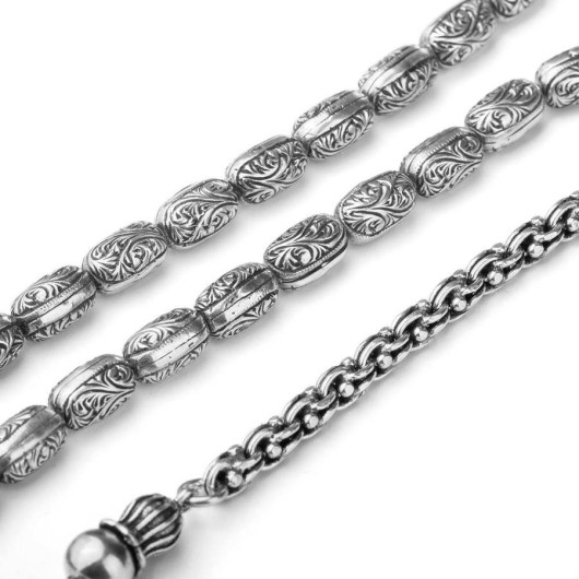 Erzurum Inlaid Handcrafted Capsule Cut Silver Rosary