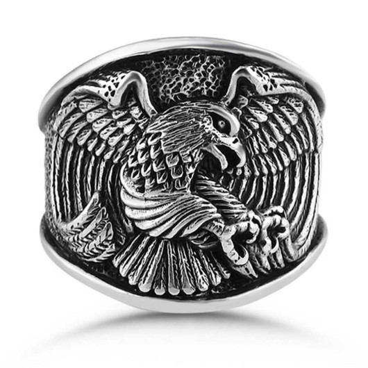 خاتم رجالي من الفضة عيار 925 بتصميم النسر