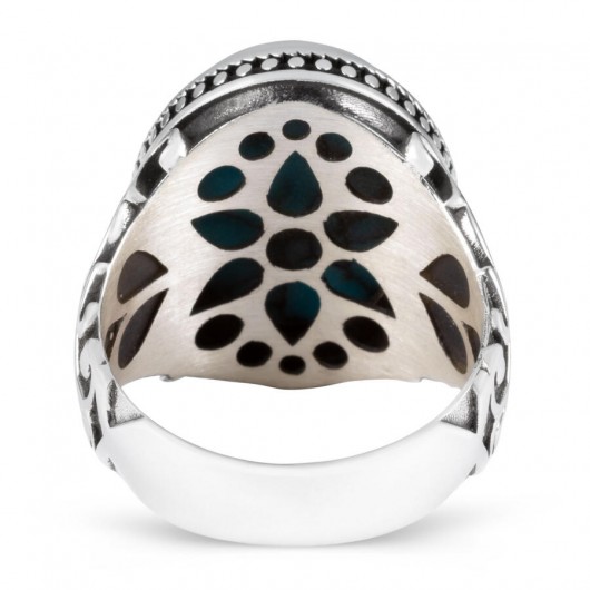 Heart Motif Turquoise Turquoise Stone Sterling Silver Men's Ring