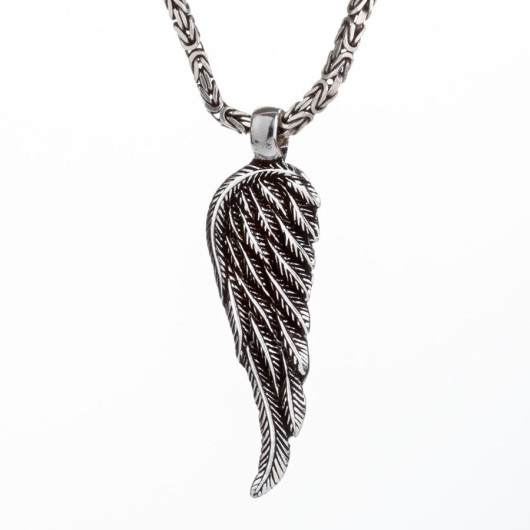 Wing Motif 925 Sterling Silver Men's Necklace With King Chain