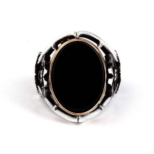 Sword Detail Black Onyx Stone Sterling Silver Ring