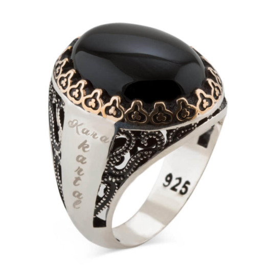 Silver Ring With Black Onyx Stone, Customizable