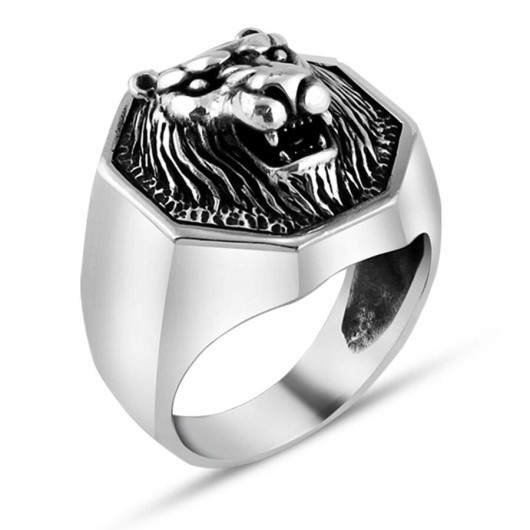 Roaring Lion Figured Sterling Silver Men's Ring