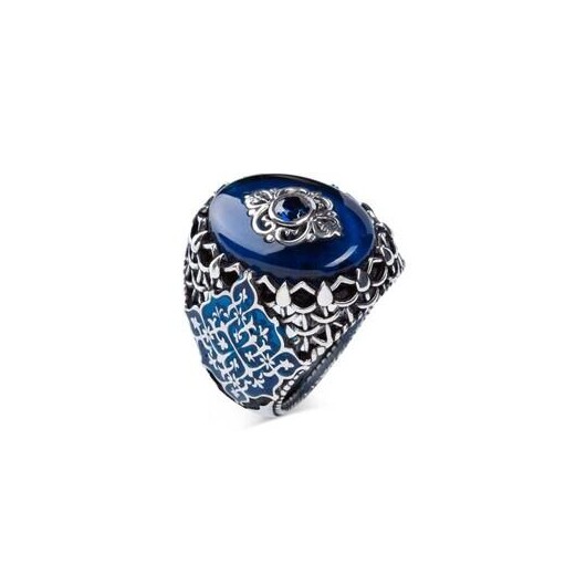 Silver Men's Ring With Blue Tumbled Stone