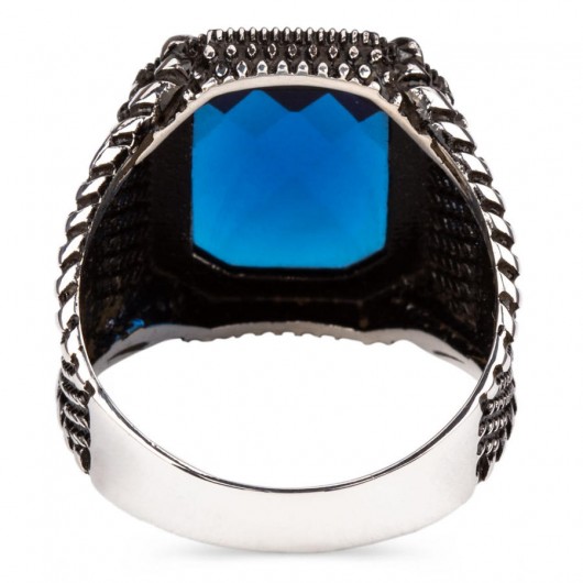 خاتم فضة للرجال مزين بحجر الزركون الأزرق