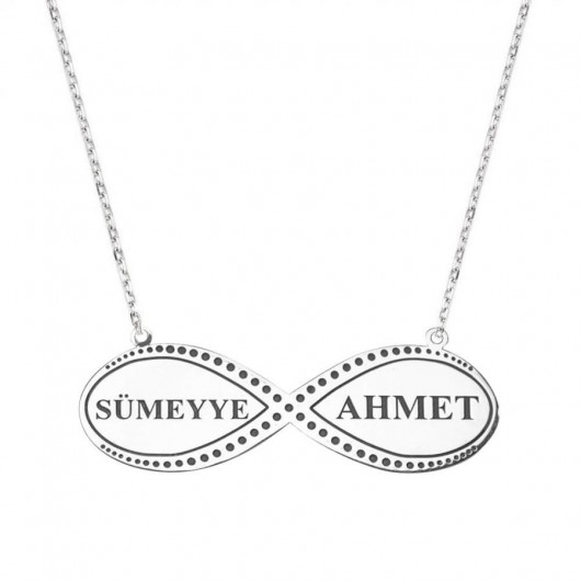 Dot Patterned Name Silver Infinity Necklace