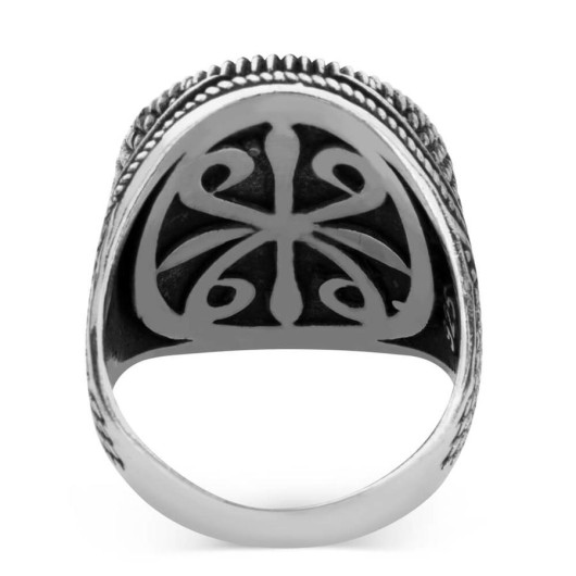 Oval Black Onyx Stone Silver Men's Ring