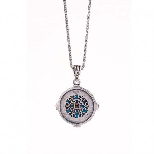 Compass Detailed Aesthetic Turquoise Turquoise Ground Silver Direction Necklace