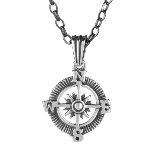 Compass Model 925 Sterling Silver Men's Necklace With Chain Model2