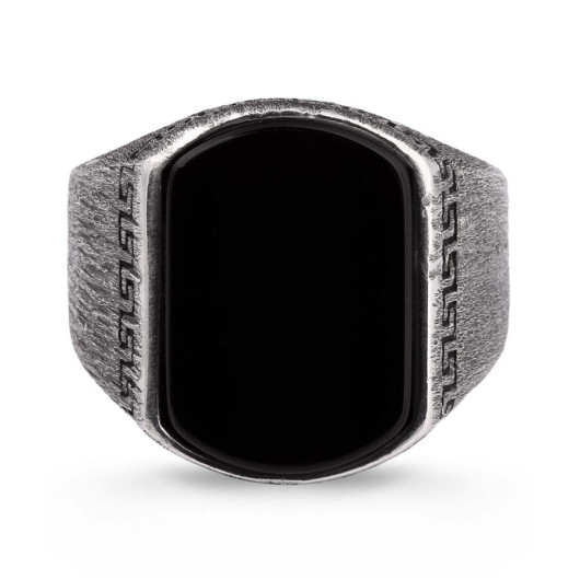 خاتم فضة للرجال عيار 925 مزين بحجر الجزع الأسود