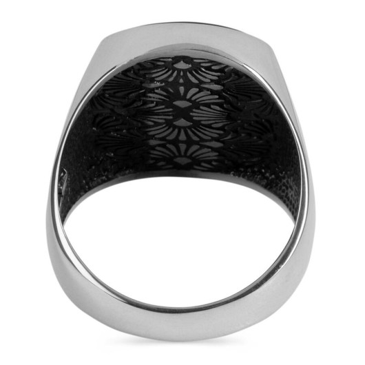 Simple Black Onyx Stone Men's Sterling Silver Ring