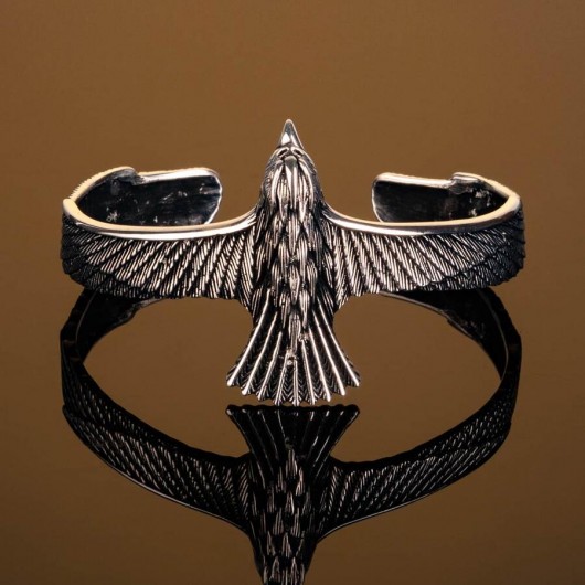 Hawk Motif Sterling Silver Men's Bracelet
