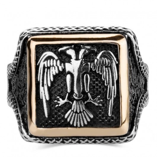 Seljuk Eagle Square Design Men's Silver Ring