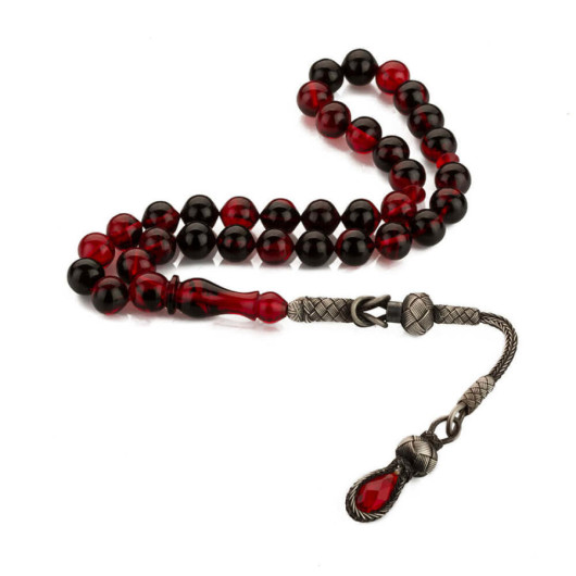 Starling Cut Kazaz Tasseled Mixed Red Moire Spinning Amber Rosary