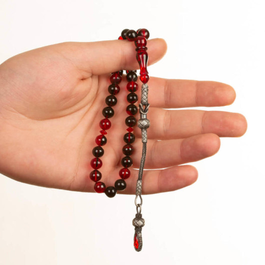 Starling Cut Kazaz Tasseled Mixed Red Moire Spinning Amber Rosary