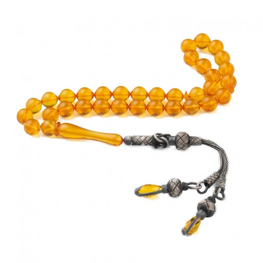 Spinning Amber Double Kazaz Tasseled Yellow Rosary