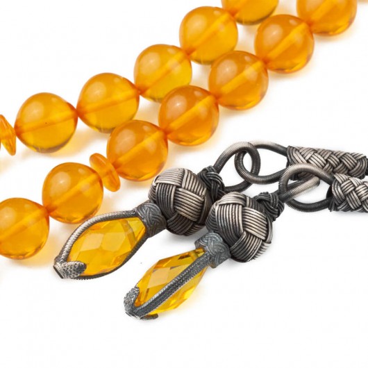 Spinning Amber Double Kazaz Tasseled Yellow Rosary
