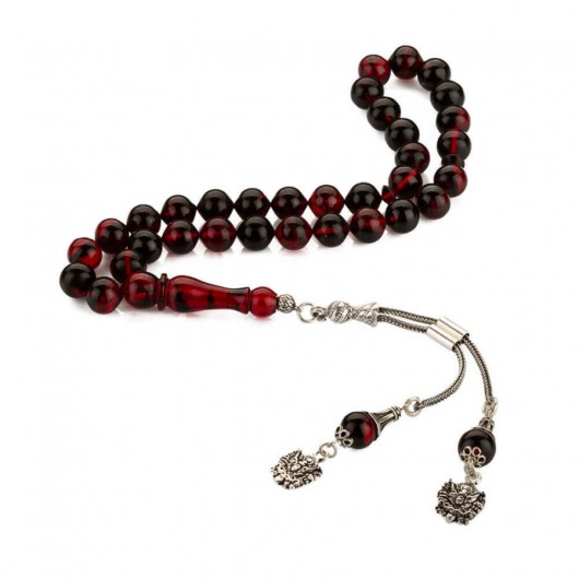 Twisted Amber Double Tasseled Mixed Red Moire Starling Cut Rosary