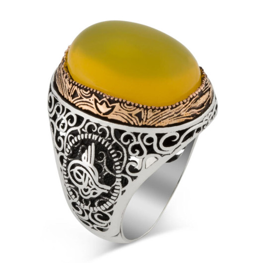 925 Silver Men's Ring With A Yellow Stone