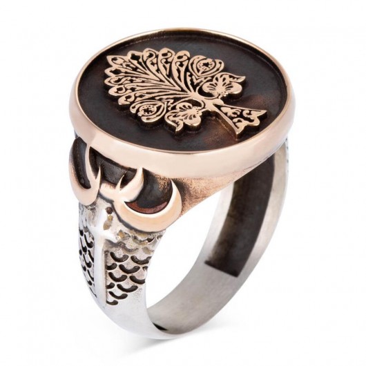 Three Crescent Tree Of Life Sterling Silver Men's Ring